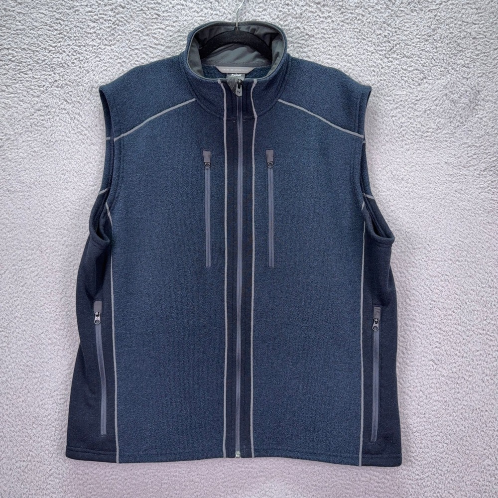 Kuhl Vest Mens XXL Blue Gray Interceptr Fleece Full Zip Outdoor Hiking Camp Warm